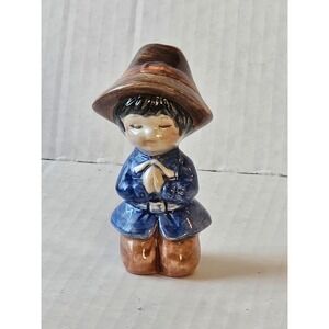 Vintage Asian Boy Figurine Praying Ceramic Statue Collectible Decor 4"